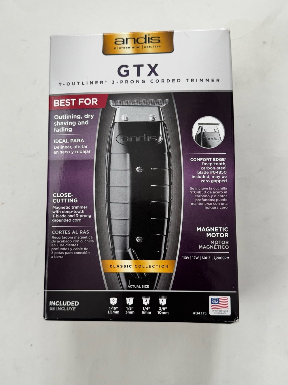Andis GTX Fade Corded Professional Hair Trimmer Clipper Gold Metallic Box Combs